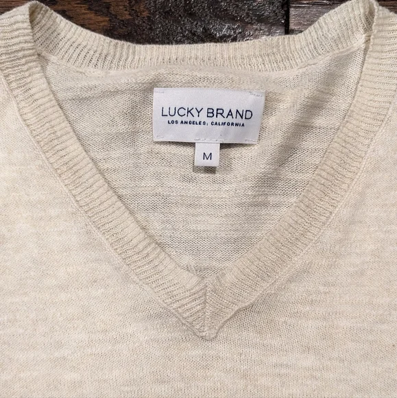 Lucky Brand V Neck Sweater Cream Color Lightweight - Picture 4 of 6